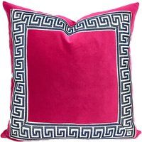 Fuchsia Pink Velvet Pillow Cover With Marine Blue Greek Key Trim | Etsy (US)