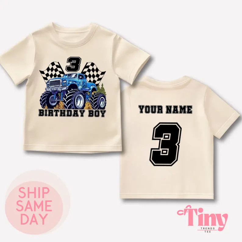 Custom Birthday Monster Truck Shirt,personalized Monster Truck Name and Age Shirt for Birthday,ra... | Etsy (US)