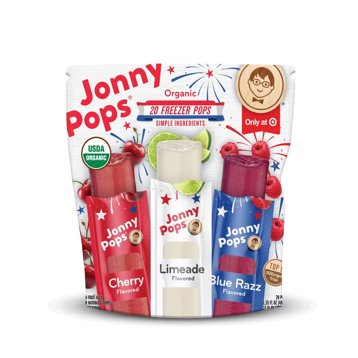 JonnyPops Organic Freezer Red White Blue Pops - 20ct/1.35 fl oz | Target