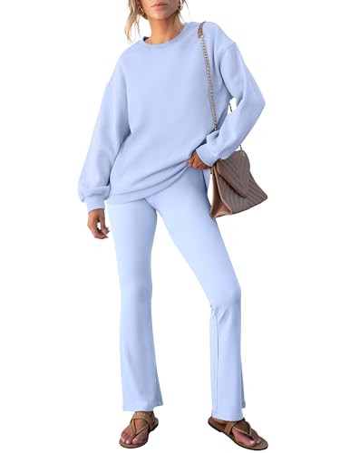 Amazon.com: ANRABESS Women 2 Piece Sweatsuits Lounge Set Oversized Fleece Crewneck Sweatshirts Fl... | Amazon (US)
