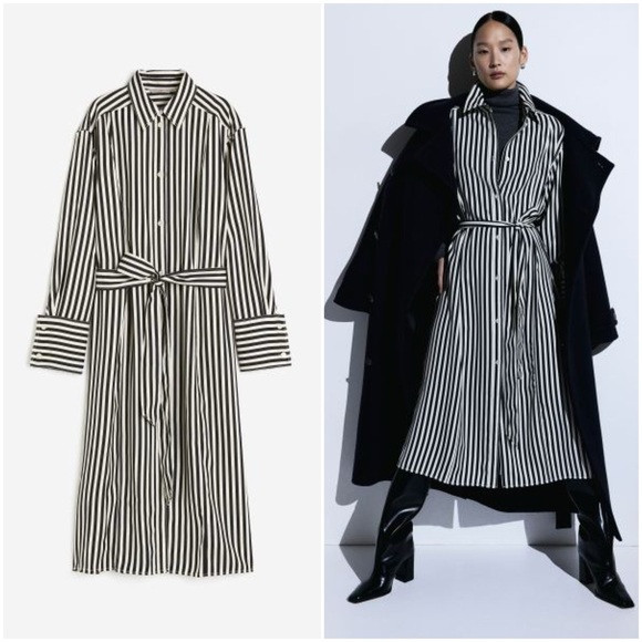 Black/White Striped Tie-Belt Shirt Dress (M) | Poshmark