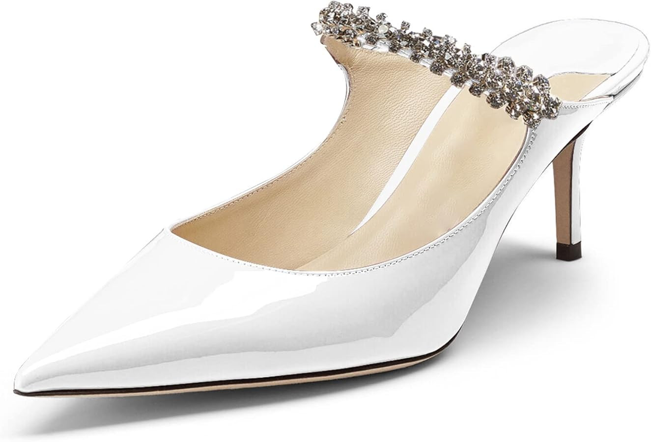 MIRAAZZURRA Women Heeled Mules Rhinestone Strappy Pointed Toe Mules Stiletto High Heels Slip On B... | Amazon (US)