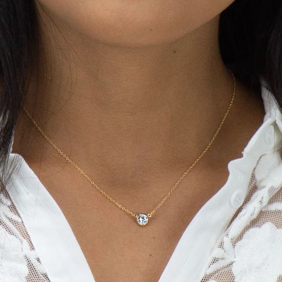 CZ Diamond Cut Charm 14K Gold Filled Nasreen Necklace with Round Diamond Cut Crystal CZ • Showe... | Etsy (US)