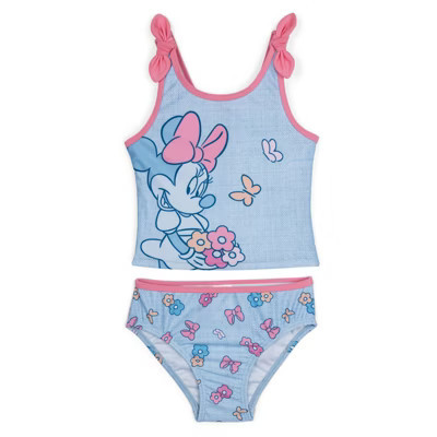 Disney Minnie Mouse Little Girls UPF 50+ Tankini Top and Bikini Bottom Swim Set Blue Floral 7-8 | Target