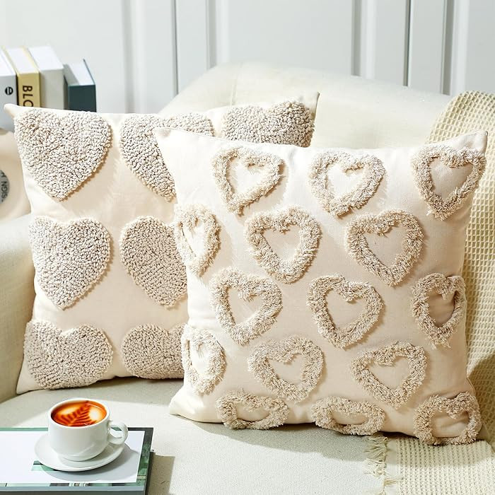 2 Pcs Valentines Throw Pillow Covers with Hearts Decorative Accent Throw Pillow Covers for Couch ... | Amazon (US)