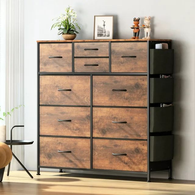 GIKPAL 10 Drawer Dresser, Chest of Drawers for Bedroom Fabric Dressers with Side Pockets and Hook... | Walmart (US)
