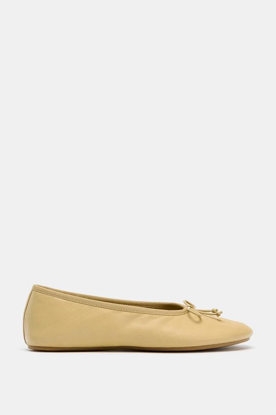 LEATHER BALLET FLATS WITH BOW | Zara AU