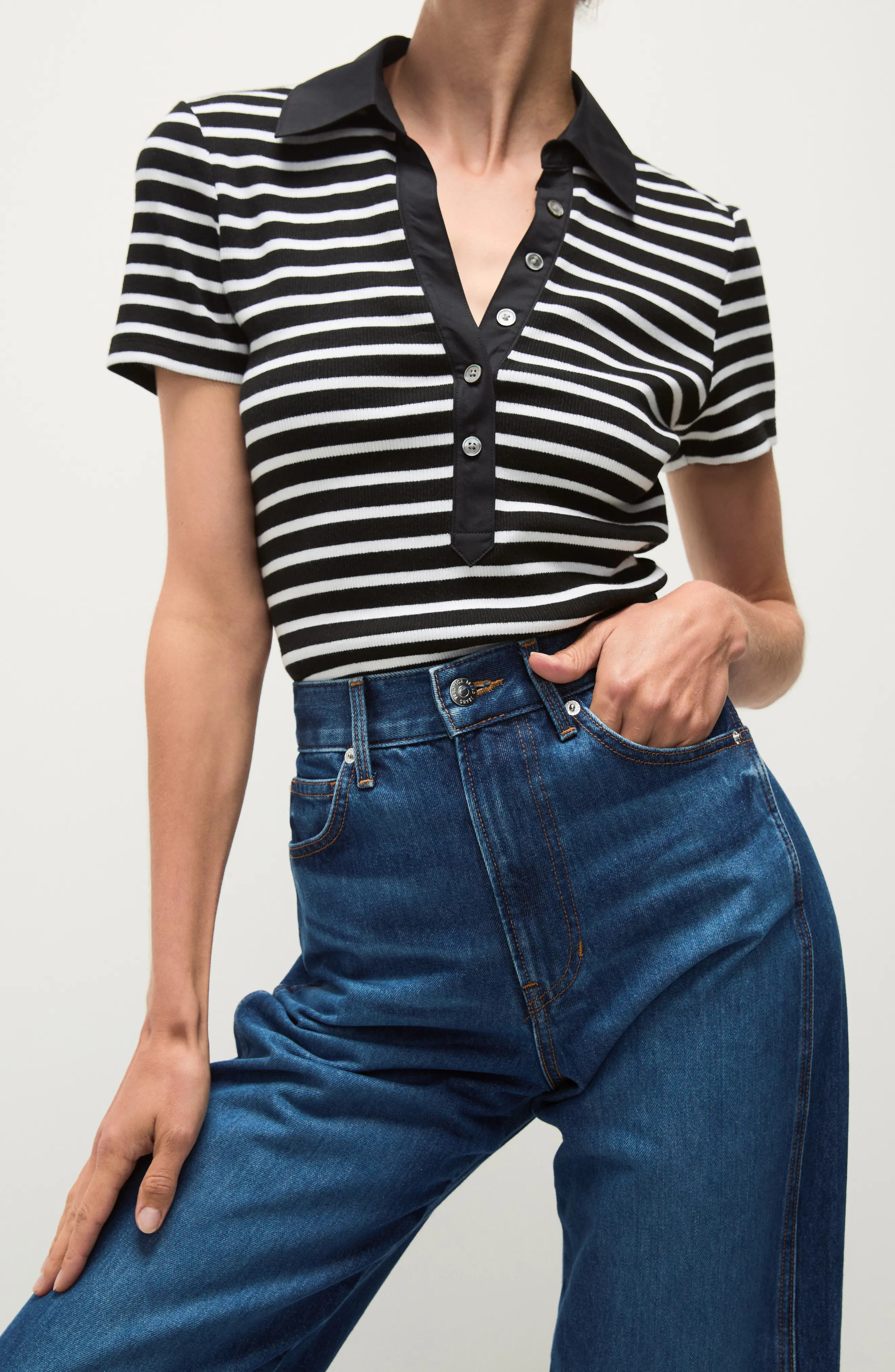 Veronica Beard Kearney Stripe Stretch Cotton Polo (Women) | Nordstrom | Nordstrom