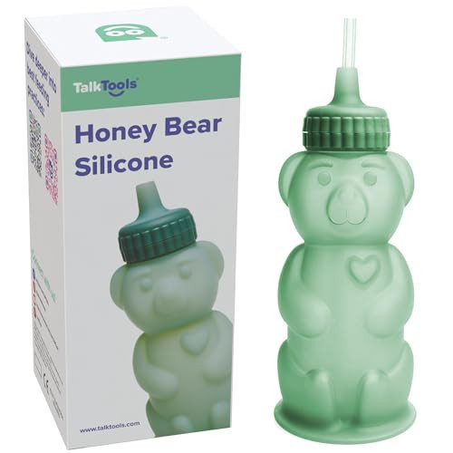 TalkTools Honey Bear Silicone Straw Cup, Dishwasher Safe Baby Drinking Bottle, Premium Food-Grade Material, Honeybear Sippy Cup for Ages 4+ Months, Kids and Toddlers (Single 8oz) (Sage) | Amazon (US)