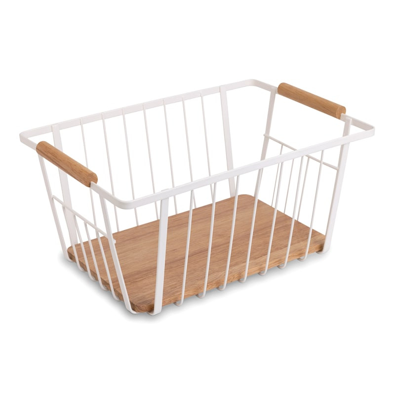 White Metal & Wood Storage Basket, Medium | At Home