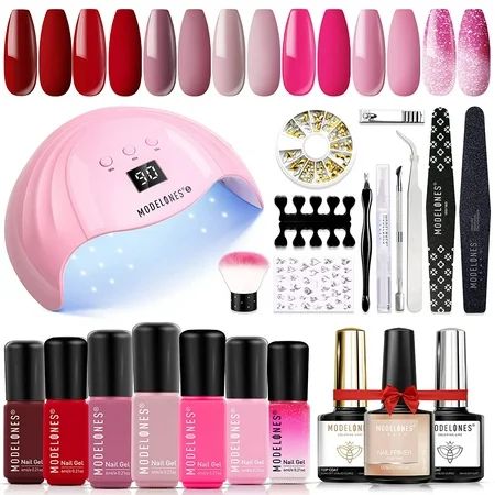 Modelones Gel Nail Polish Kit with 48W Nail Lamp 7 Red Nude Colors Gel Nail Polish Set No Wipe Base  | Walmart (US)