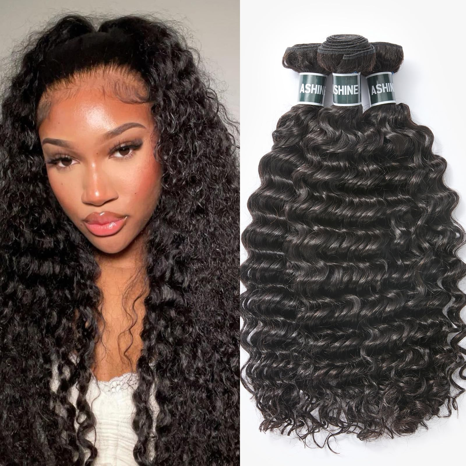 ASHINE Human Hair Bundles Deep Wave Unprocessed Cambodian Raw Hair 26 28 30 Inch, Flip Over Quick... | Amazon (US)