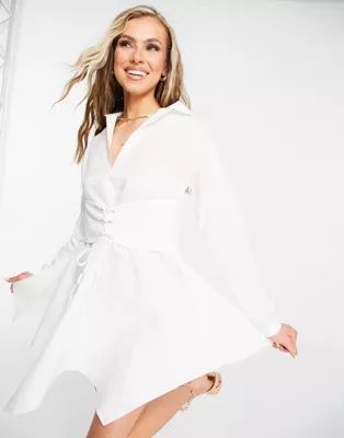 Lasula shirt dress with corset detail in white | ASOS (Global)
