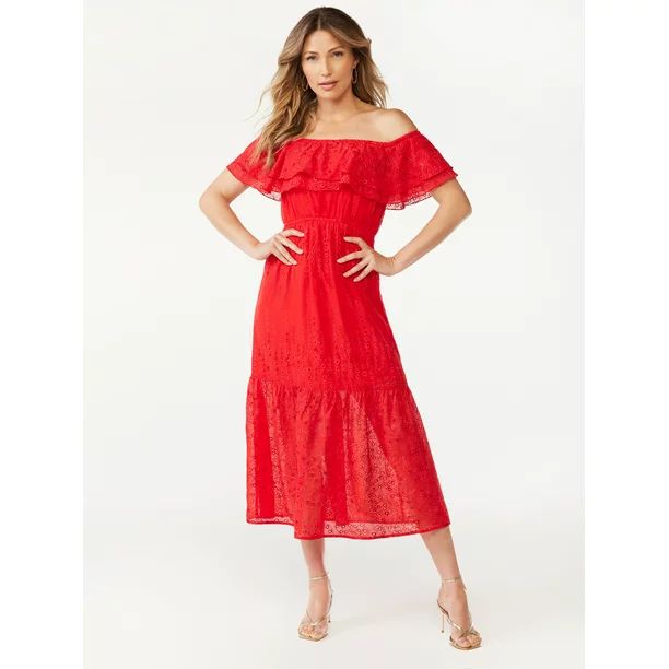 Sofia Jeans Women's Convertible Eyelet Dress, Mid-Calf Length | Walmart (US)