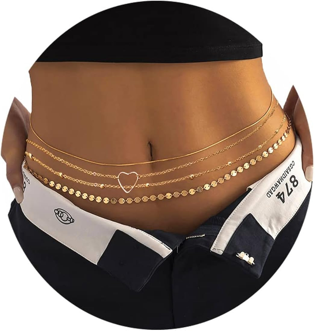 Waist Beads Belly Chain Gold Boho Sequin Layered Body Chains Summer Beach Heart Beaded Bikini Jew... | Amazon (US)