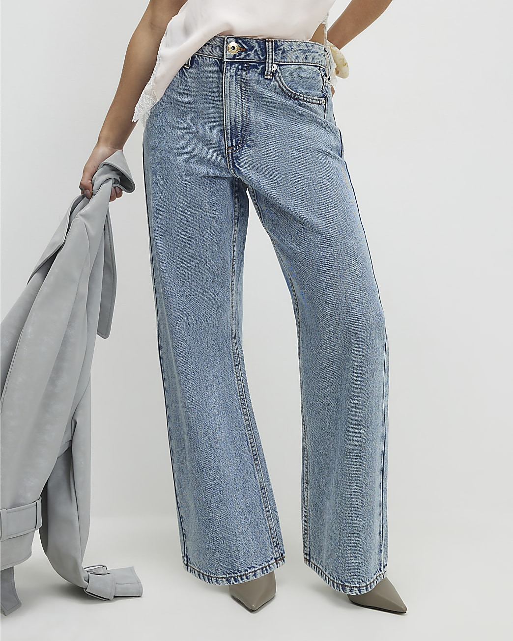 Petite Blue Relaxed Straight Leg Jeans | River Island UK & IE
