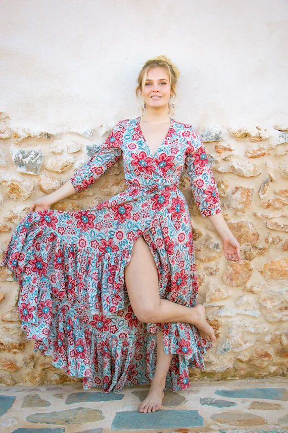 long sexy wrap dress, goddess dress , boho  wrap dress , flower boho long beachwear, resortwear | Etsy (NL)