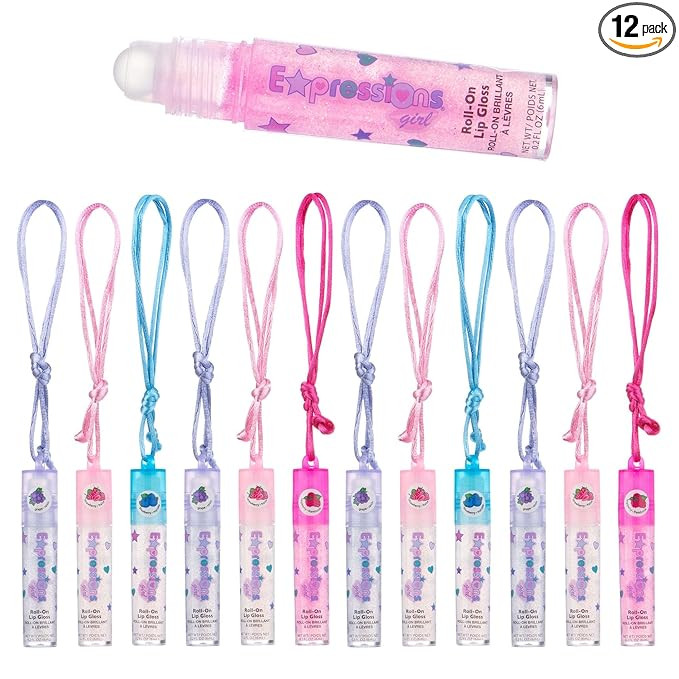 12pc Lip Gloss Necklace, Fruit Flavored Lip Gloss Set, Value Pack, Teen Girls Party Favors, Non T... | Amazon (US)