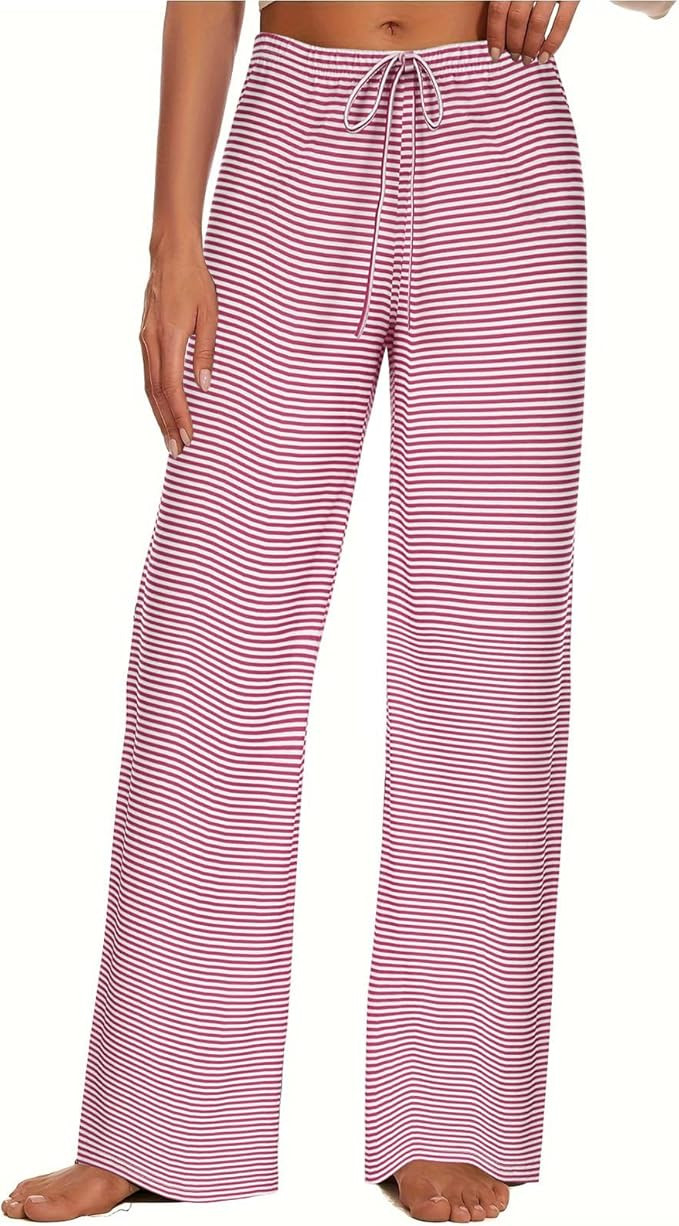 Women's Wide Leg Striped Pajama Pants Casual Elastic Waist Lounge Pants Stretch Pajama Bottoms Tr... | Amazon (US)