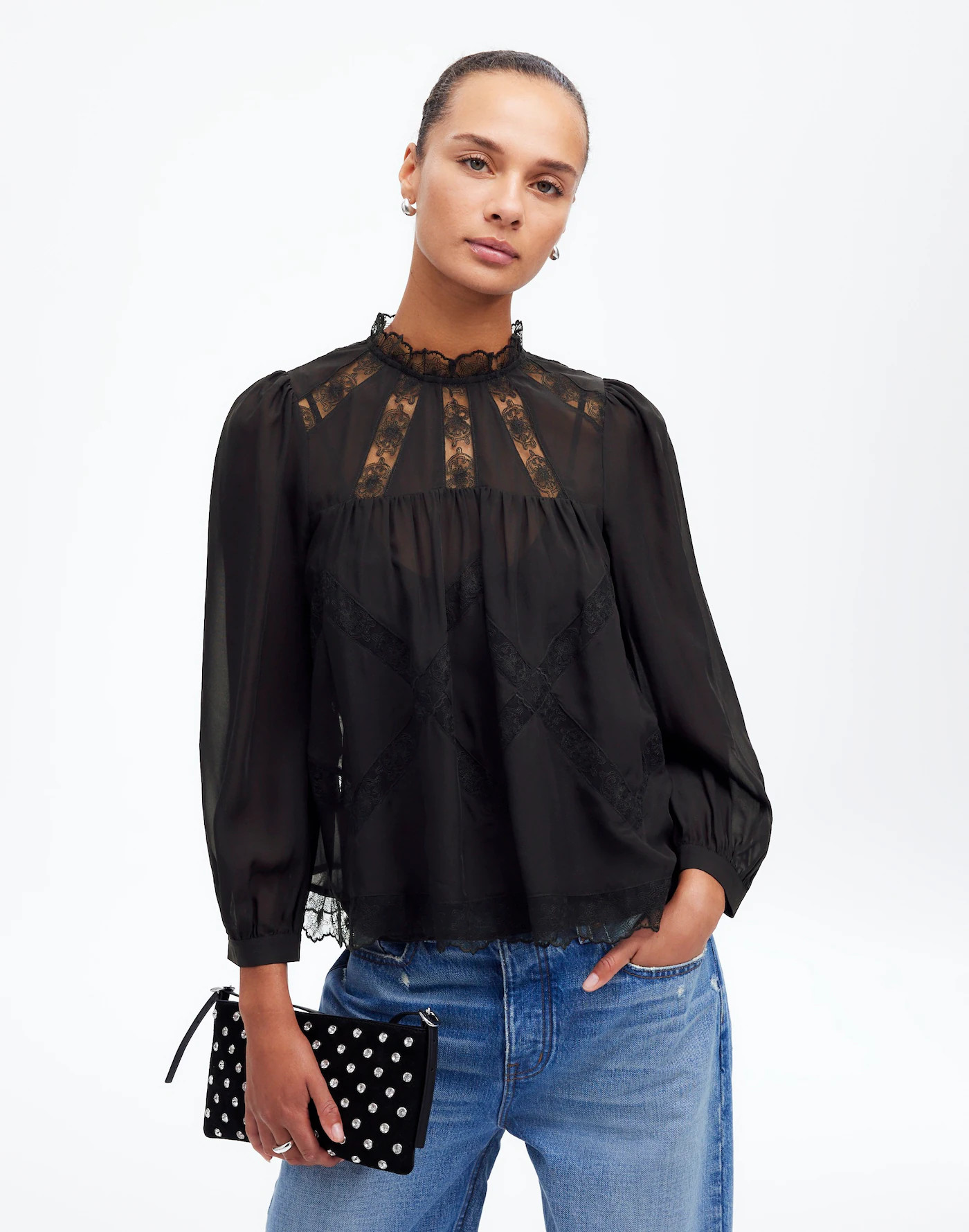Lace-Inset Top in Silk | Madewell