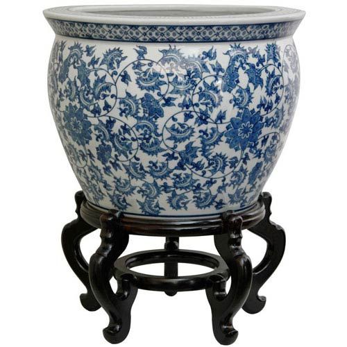 Oriental Furniture 14 Inch Porcelain Fishbowl Blue And White Floral Bw 14fish Bwfl | Bellacor | Bellacor