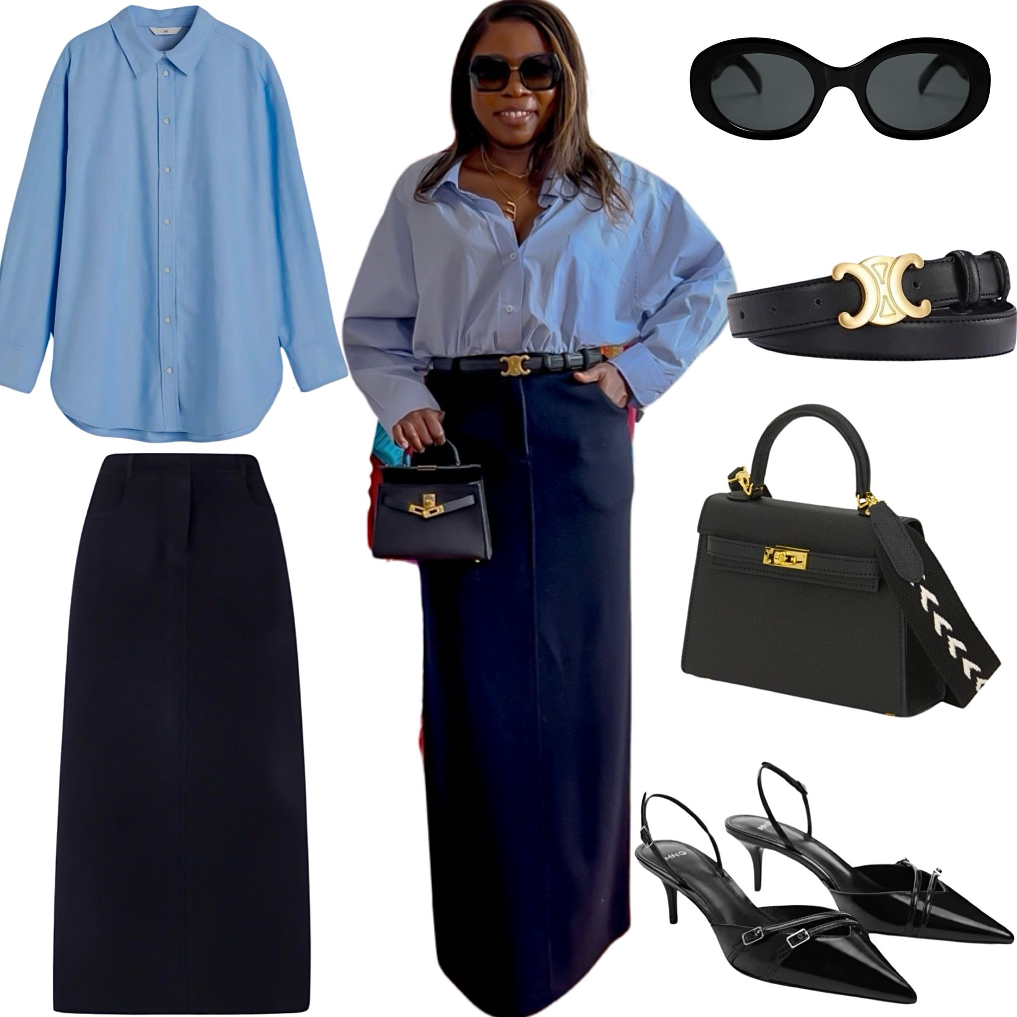 How to wear Maxi skirt in Spring, by combining Baby blue buttons down shirts with a Navy blue Long skirts. This look can be worn to office, meetings , and outing . 
Wearing skirt in M , blouse in S .

#classystyle #fashiontrends2024 #elegantstyle #maxiskirts 

#LTKstyletip #LTKworkwear #LTKover40