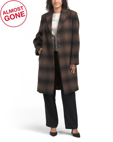 Wool Blend Shadow Plaid Car Coat | TJ Maxx