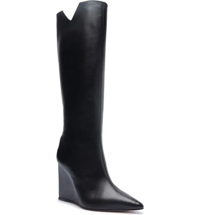 Schutz Asya Up Cut Wedge Pointed Toe Knee High Boot (Women) | Nordstrom | Nordstrom
