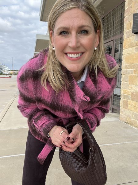 Obsessed. This warm coat is a bold pink and chocolate plaid. The wrap style is feminine and looks great on every shape! Pair with denim or a slip skirt! Fully lined, and great quality! Worth every penny! 

#LTKworkwear #LTKSeasonal #LTKMostLoved