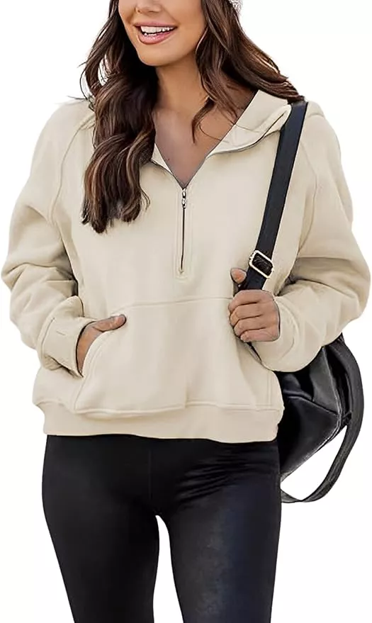 Bianstore Women's Cropped Hoodies Half Zip Up Hooded Sweatshirt