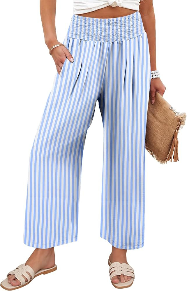 Angerella Women's Wide Leg Pants Casual High Waisted Palazzo Pants Summer Flowy Beach Lounge Trou... | Amazon (US)