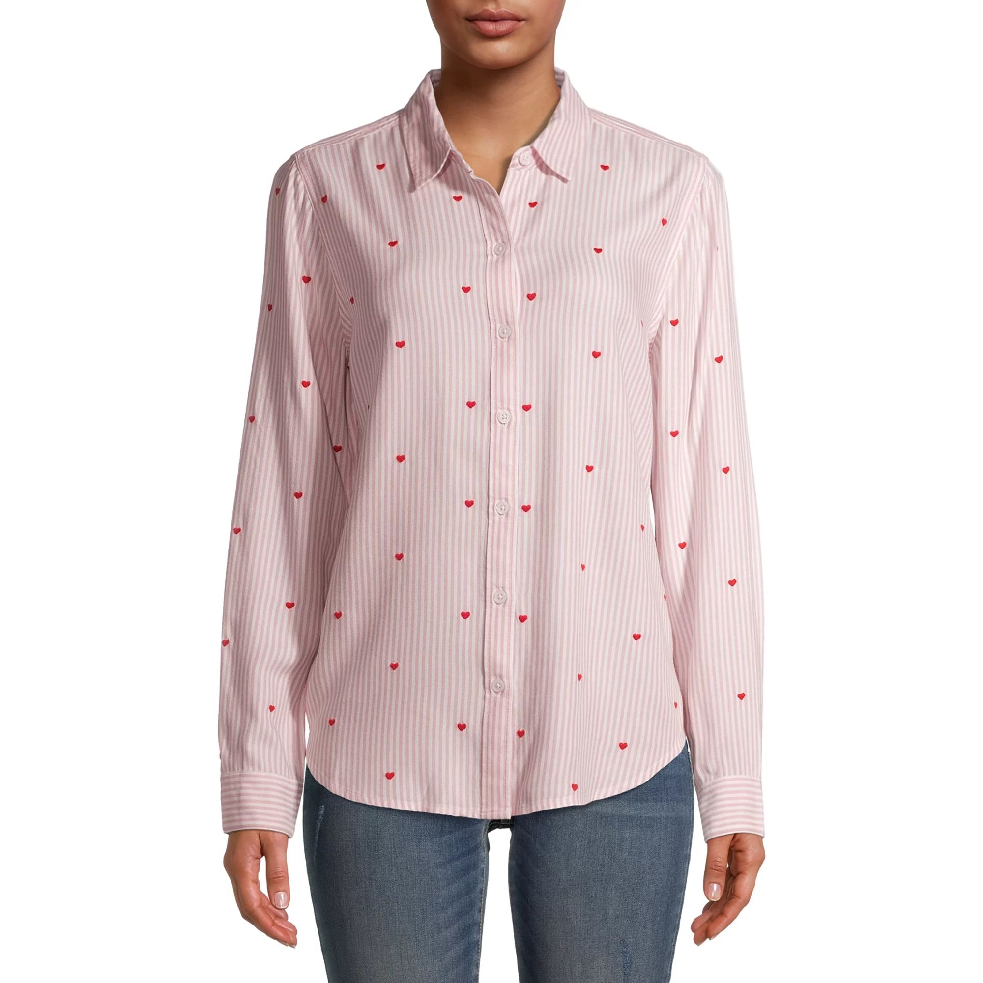 Time and Tru Women's Long Sleeve Button Front Shirt | Walmart (US)