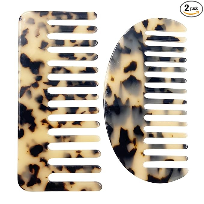 Large Wide Tooth Tortoise Shell Comb, 2 Pack French Hair Detangling Comb Wide Tooth Pocket Combs ... | Amazon (US)