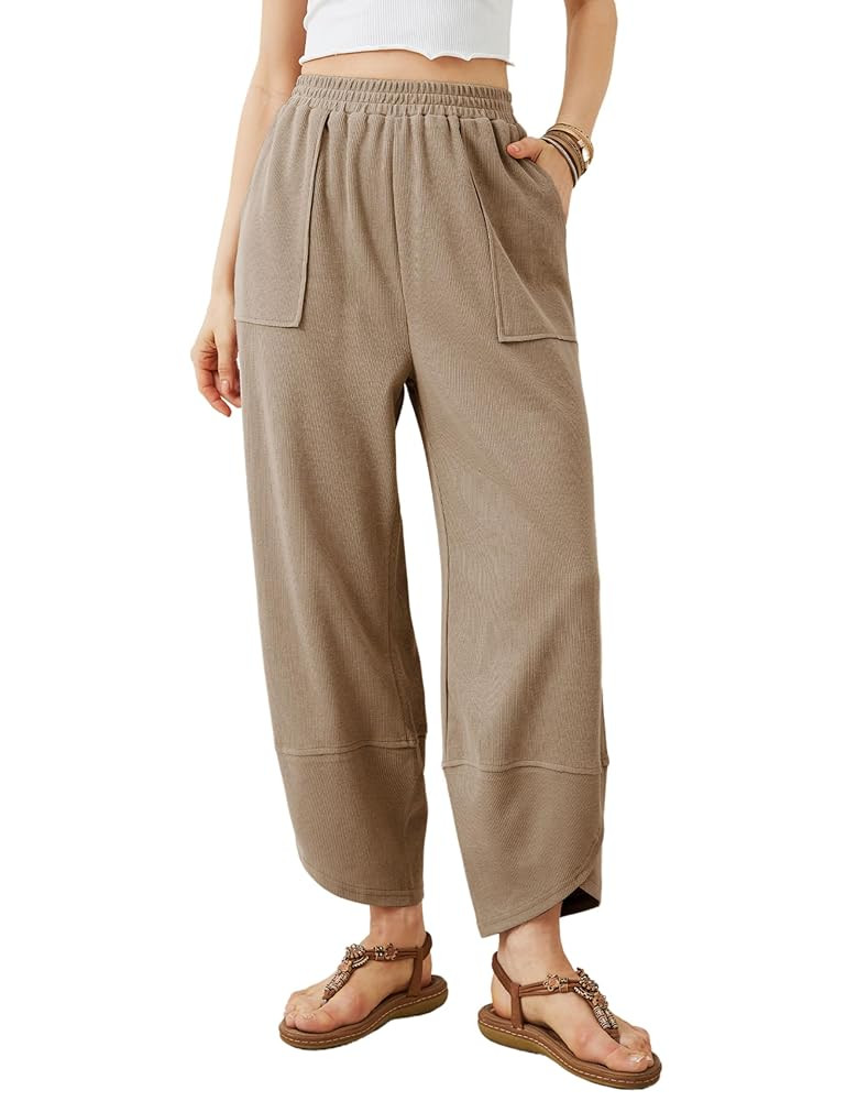Xiaoxuemeng Womens Baggy Wide Leg Pants Casual Elastic Waisted Palazzo Harem Pants with Pockets | Amazon (US)