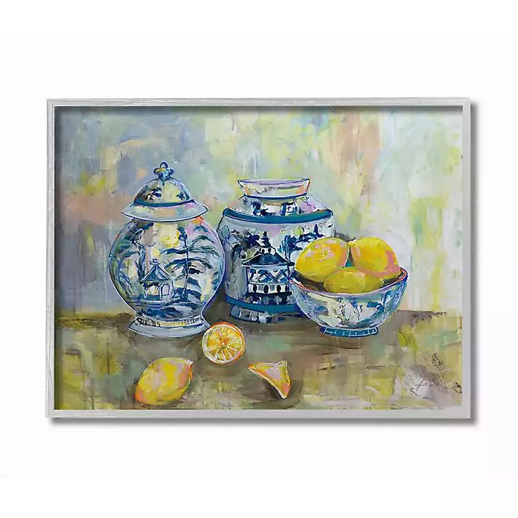 Lemons in Blue Pottery Wooden Art | Kirkland's Home