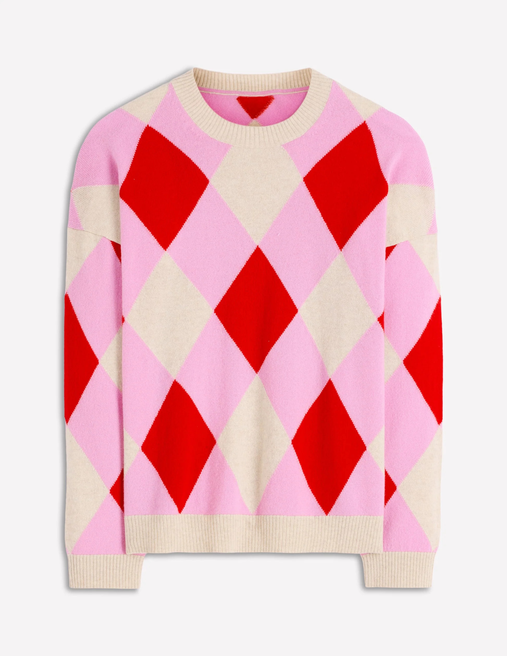 Anastasia Cashmere Jumper-Red and Pink Argyle | Boden UK