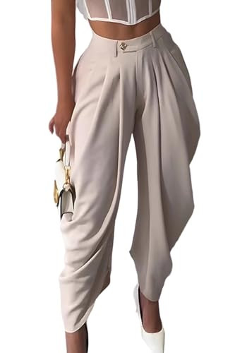 NRTHYE Womens High Waisted Pleated Dress Pants Balloon Work Trouser | Amazon (US)