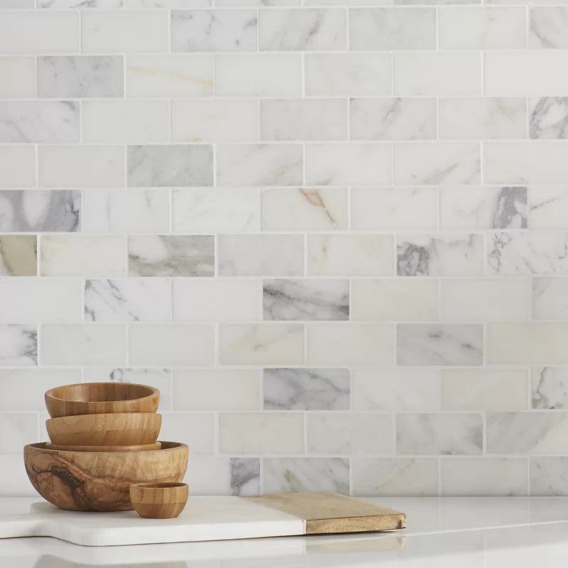 Calacatta Gold Mounted 2" x 4" Marble Subway Tile in White | Wayfair North America