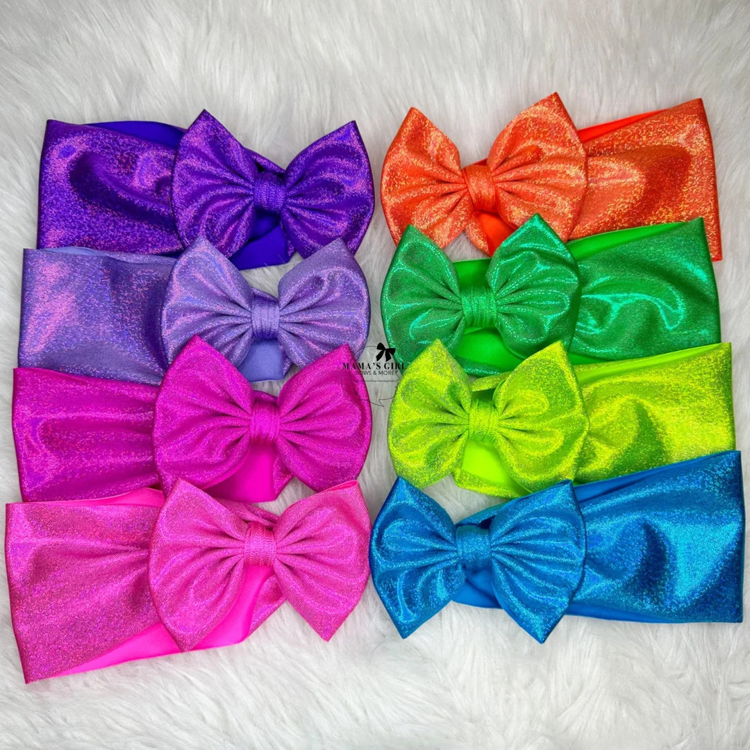 SOLID NEON Holographic HEADWRAPS Hair Bows. Newborn. Baby Girl. Preemie. Toddlers. Sparkly Bows. ... | Etsy (US)