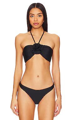 MILLY Cabana Rosette Halter Bikini Top in Black from Revolve.com | Revolve Clothing (Global)