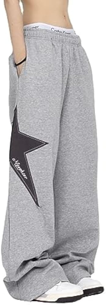 Pooyikoi Women Streetwear Sweatpants Drawstring Elastic Waist Loose Wide Leg Joggers Y2k Star Pri... | Amazon (US)