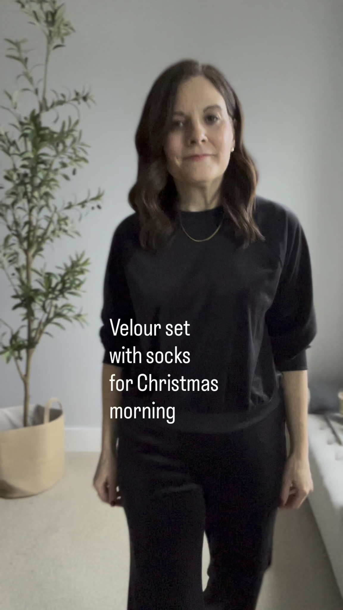 This velour set (pieces sold separately) from Old Navy is a lounging look that you can totally wear in front of company. PANTS FIT: I ordered all three sizes of these pants just to make sure I got the right fit. I liked the snug waistband of the Medium but prefer the looser hips and thighs in the Large (the Medium was too snug in the rear for my comfort). I ended up washing the Large, and they fit the same after the wash. SWEATSHIRT FIT: This raglan sleeve crewneck sweatshirt ends right at the hip bone. I’ll wear it with a tank top underneath or a black tee tucked in for extra coverage since it ends right at the hip. I’m wearing a Medium with a 36-B bust. Pair it with socks or slippers on Christmas morning. These pieces went ON SALE for under $20, and stock is fluctuating significantly now. I'm hoping you catch your size while it's available! They come in burgundy and camel, too. I also linked a well-rated option from Amazon.  

 

#LTKHoliday #LTKOver40 #LTKSaleAlert