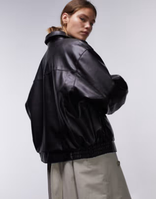 Topshop faux leather oversized bomber jacket in black | ASOS (Global)