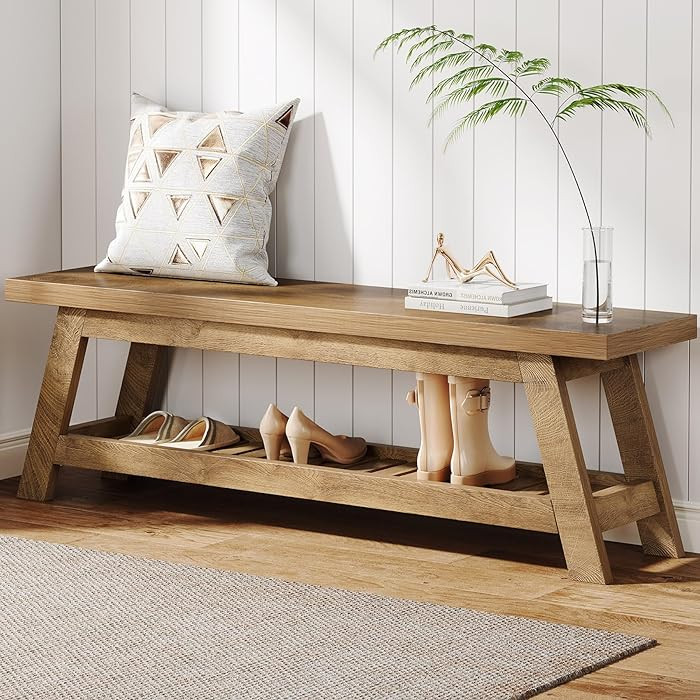 Tribesigns 55" Wood Entryway Bench with Shoe Storage, Large 2-Tier Narrow Hallway Foyer Seating B... | Amazon (CA)