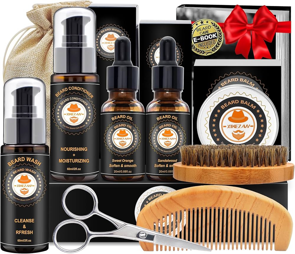 XIKEZAN Beard Kit for Men Care w/Beard Conditioner, Wash, Oil, Balm, Brush, Comb,Birthday Fathers... | Amazon (US)