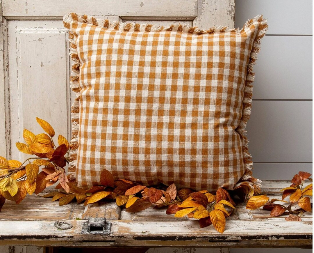 Fall Plaid Rust & Cream Buffalo Check Pillows ~ Rustic Farmhouse Primitives Country Cottage Style... | Etsy (US)