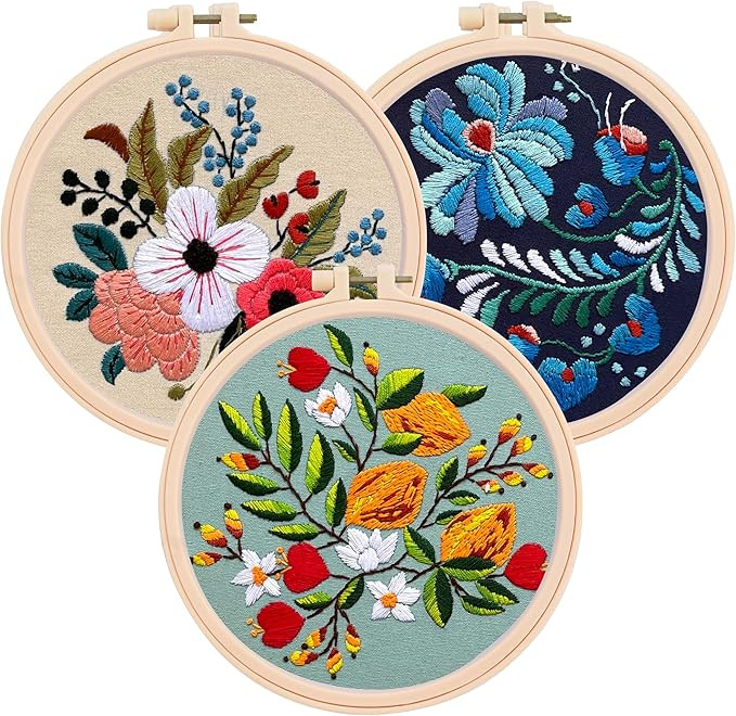 Colorful Flowers Embroidery Kit for Beginners – DIY Hand Embroidery Set with 3 Hoops, Stamped P... | Amazon (US)