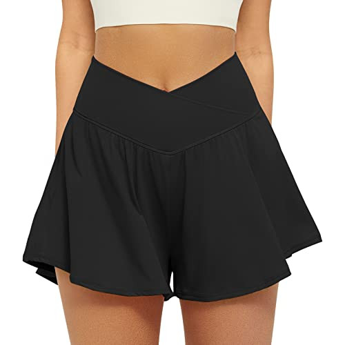 FireSwan Crossover Athletic Shorts for Women 2 in 1 Flowy Running Shorts with Pockets Spandex But... | Amazon (US)