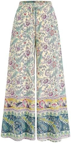 CFLONGE Women Wide Leg Pants Casual High Waist Floral Palazzo Pants for Women Flowy Trendy Lounge... | Amazon (US)