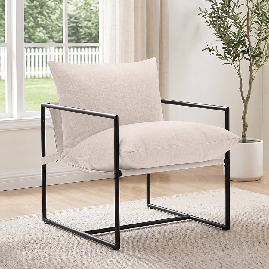 Modern Accent Chair, Upholstered Reading Sling Chair with Metal Frame and Plush Cushion,Stylish L... | Amazon (US)